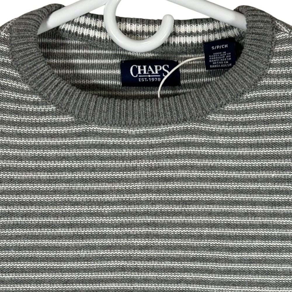 Chaps Mens Striped Crewneck Sweater Light Gray Heather Size Small New‎ Preppy